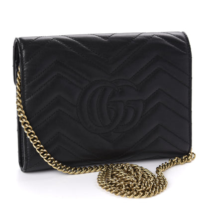 Gucci Calfskin Matelasse GG Marmont Chain Wallet Black 3 of 15