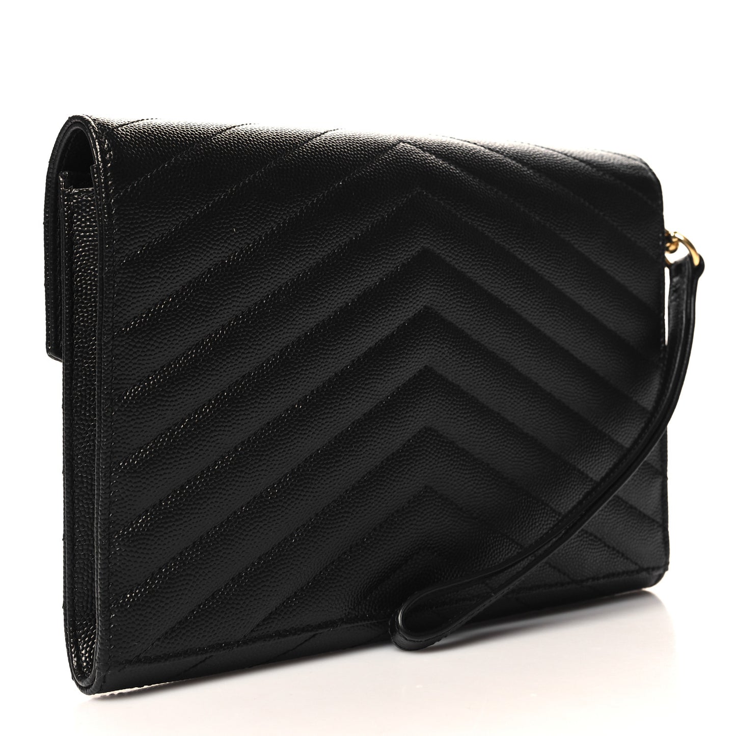 Grain De Poudre Matelasse Chevron Monogram Envelope Clutch Black