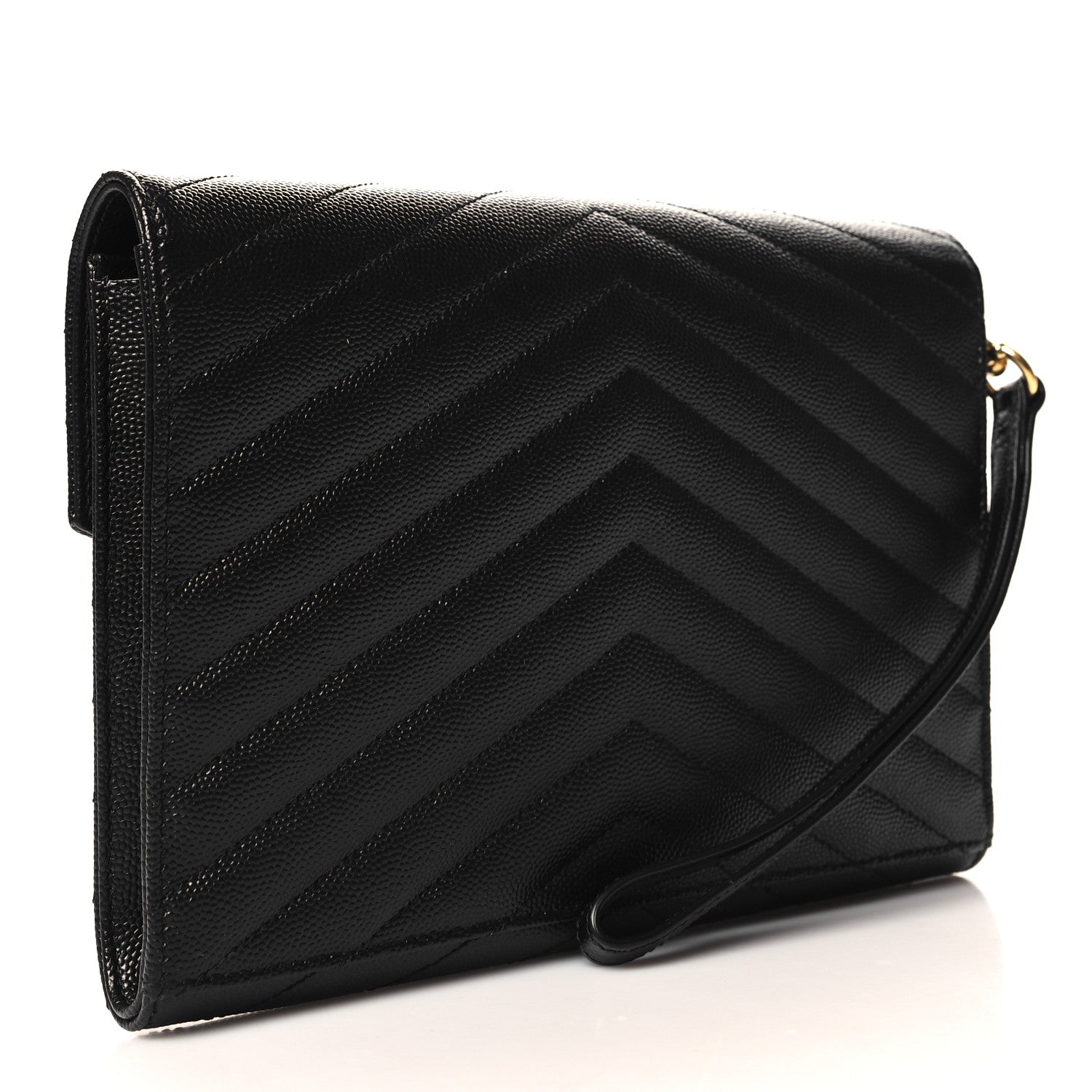 Saint Laurent Grain De Poudre Matelasse Chevron Monogram Envelope Clutch Black 3 of 10