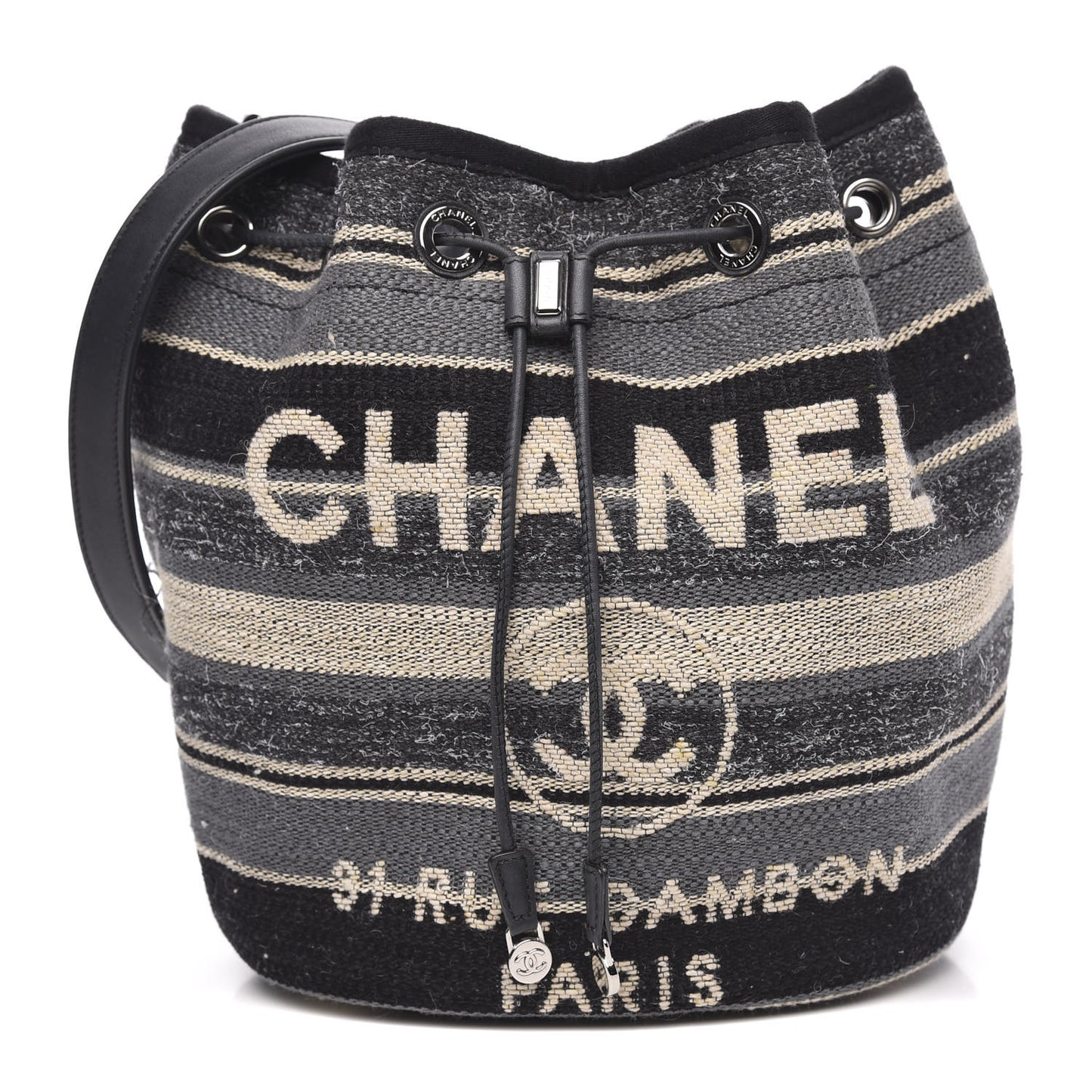 Striped Canvas Deauville Drawstring Bag Grey Black