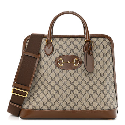 Gucci GG Supreme Monogram Azalea Calfskin Horsebit 1955 Duffle Bag Beige Ebony Brown Sugar 1 of 10