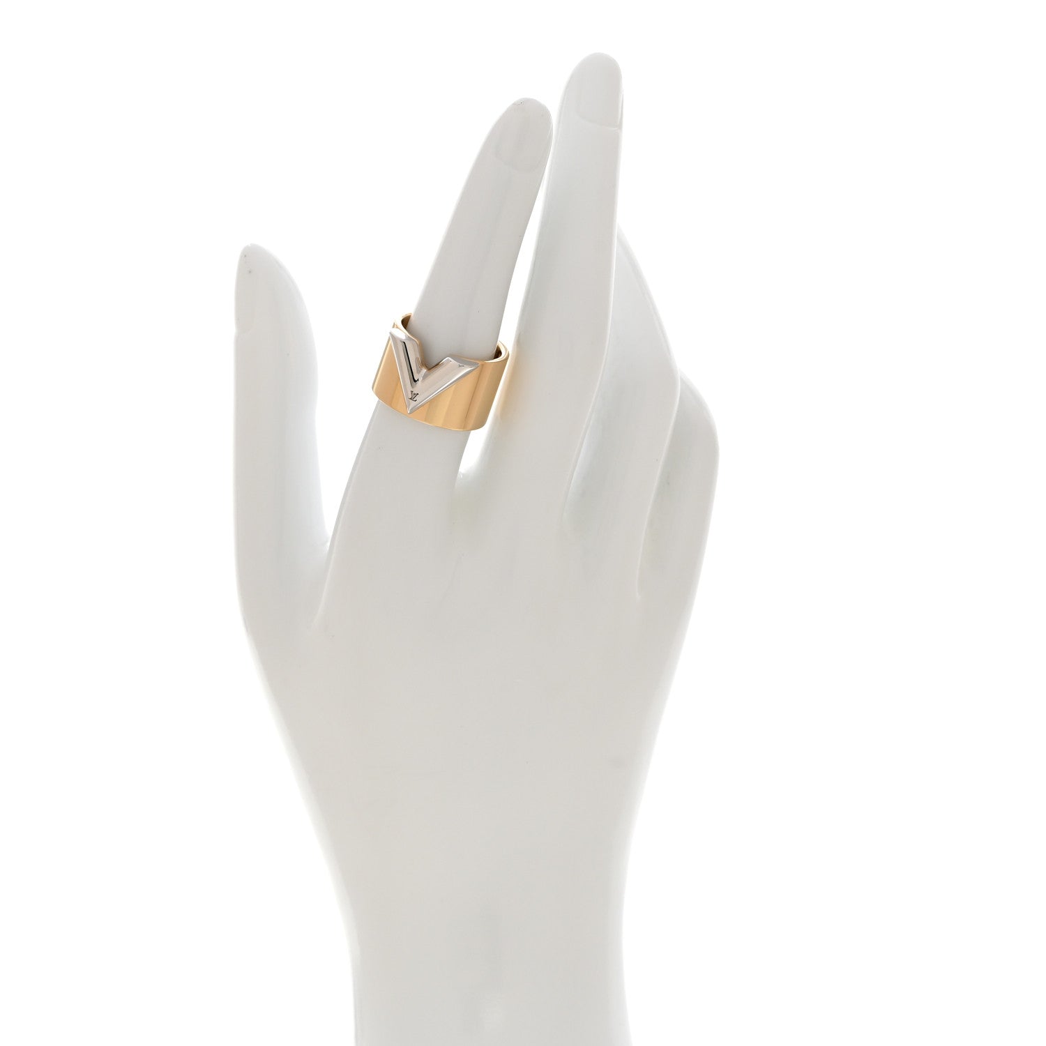 LOUIS VUITTON Vリング ゴールド シルバー Louis Vuitton Brass Essential V Ring M Gold Silver 1842974