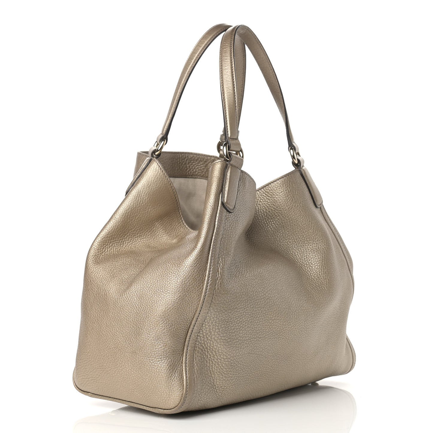 Metallic Pebbled Calfskin Large Soho Chain Shoulder Bag Golden Beige