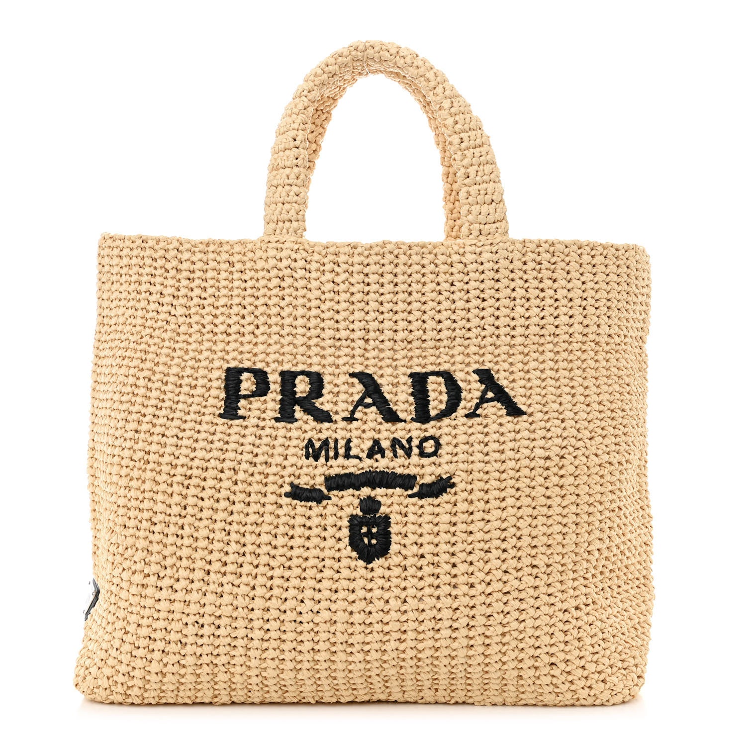 Prada Yarn Raffia Effect Crochet Embroidered Logo Tote Naturale 1 of 10