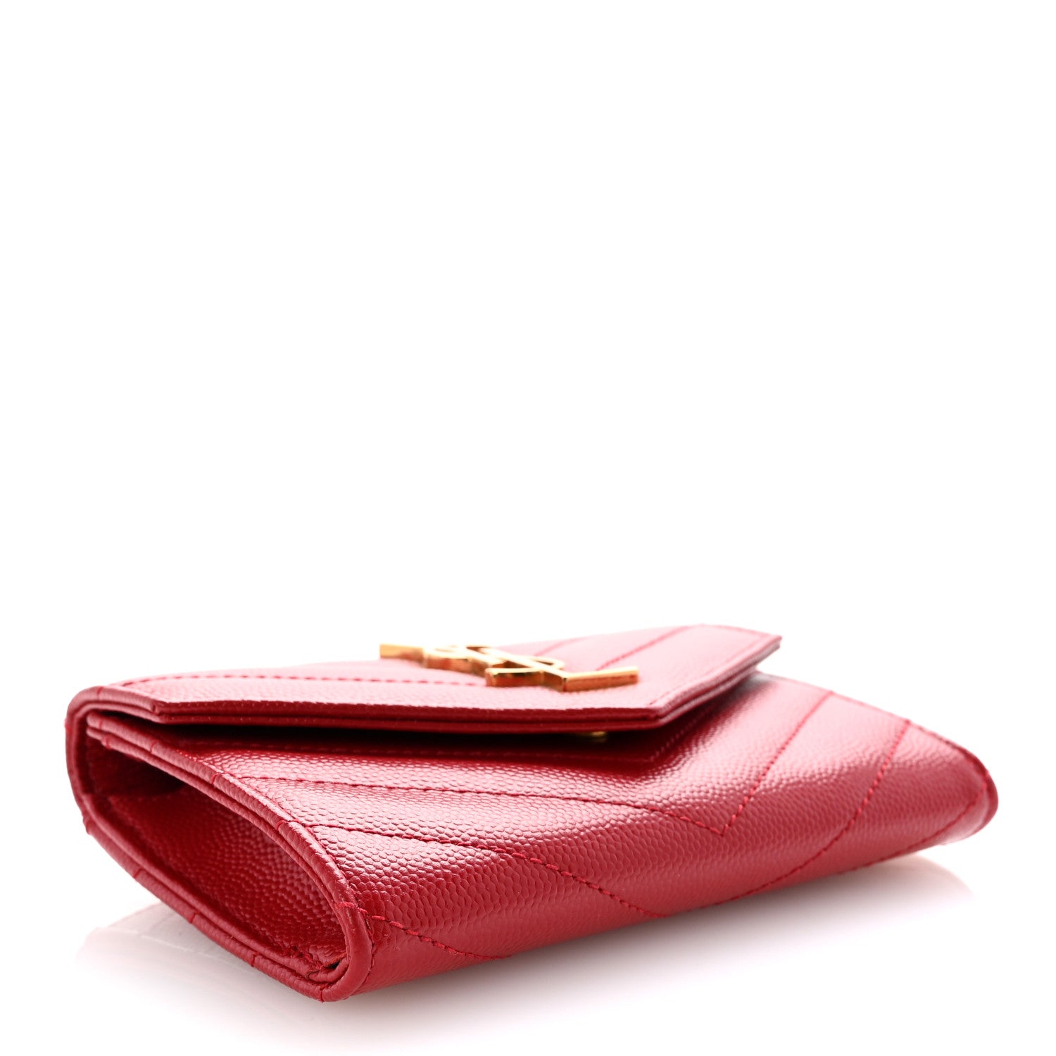 Saint Laurent Grain De Poudre Matelasse Chevron Small Monogram Envelope Wallet Rouge Eros 4 of 7