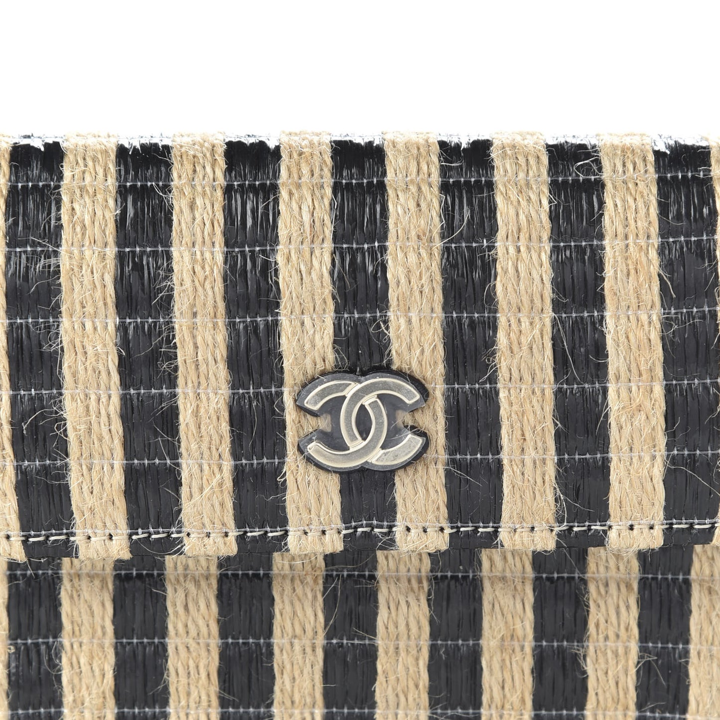 Raffia Jute Striped Belt Bag Black Beige