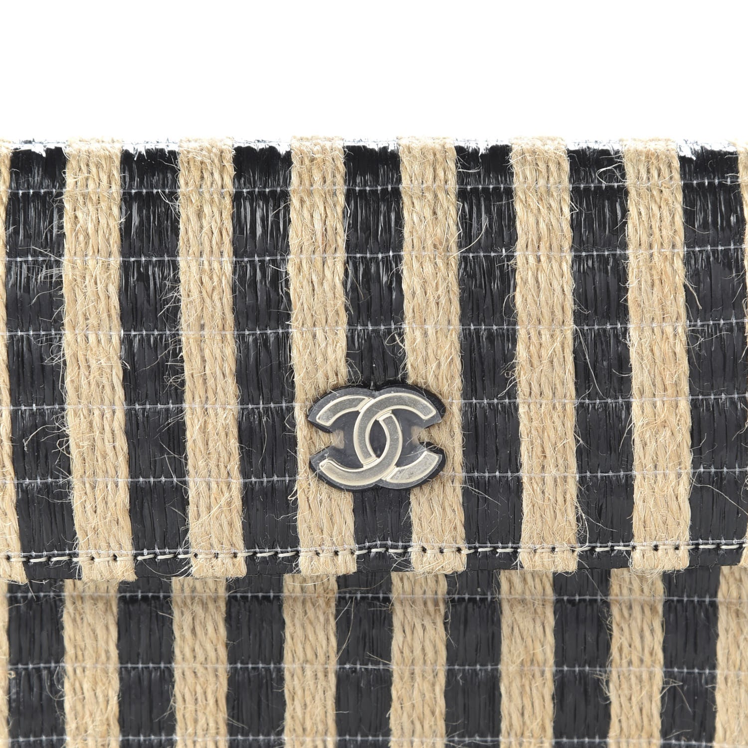 Chanel Raffia Jute Striped Belt Bag Black Beige 11 of 12