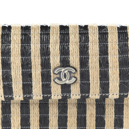 Chanel Raffia Jute Striped Belt Bag Black Beige 11 of 12
