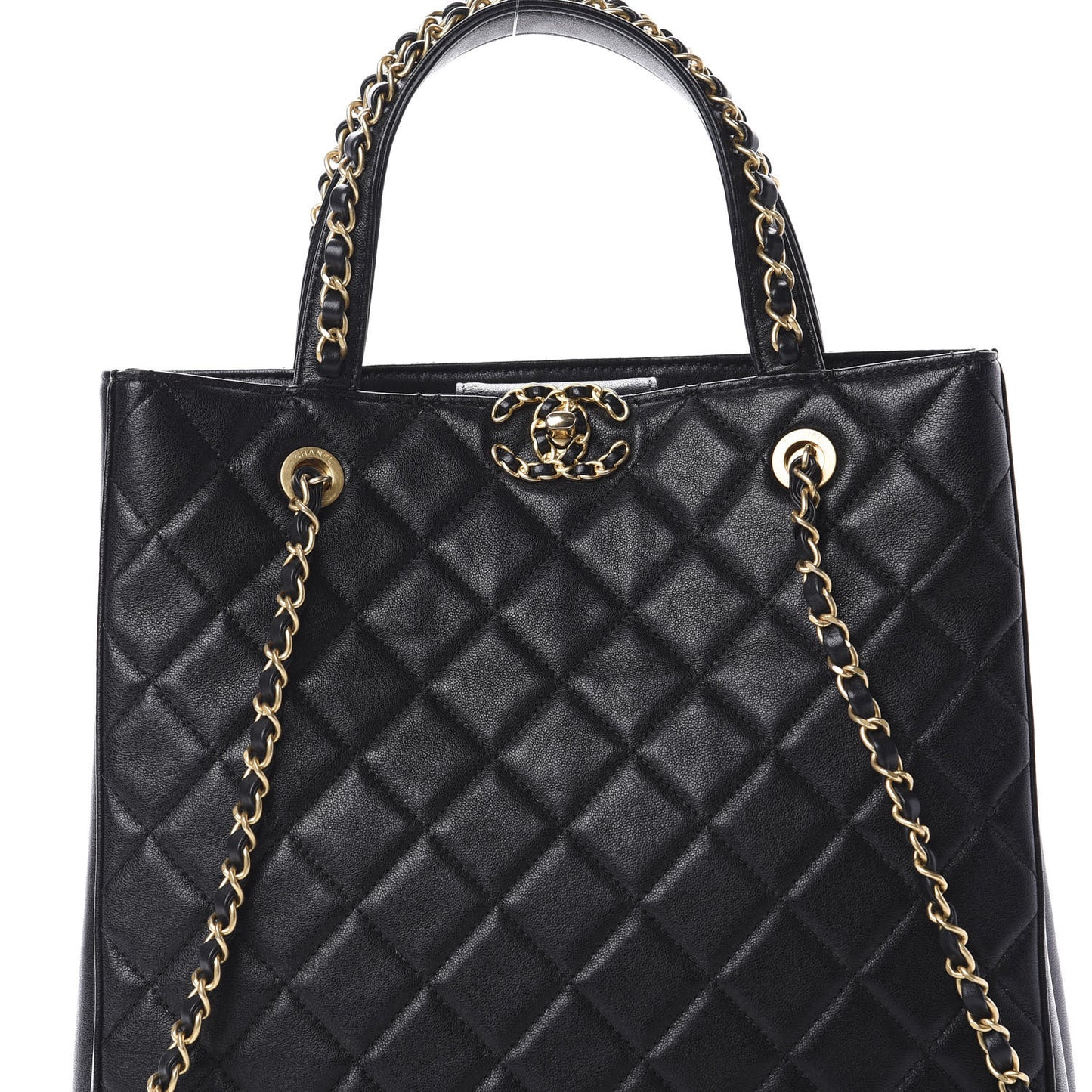 Lambskin Quilted Large Shopping Tote Black
