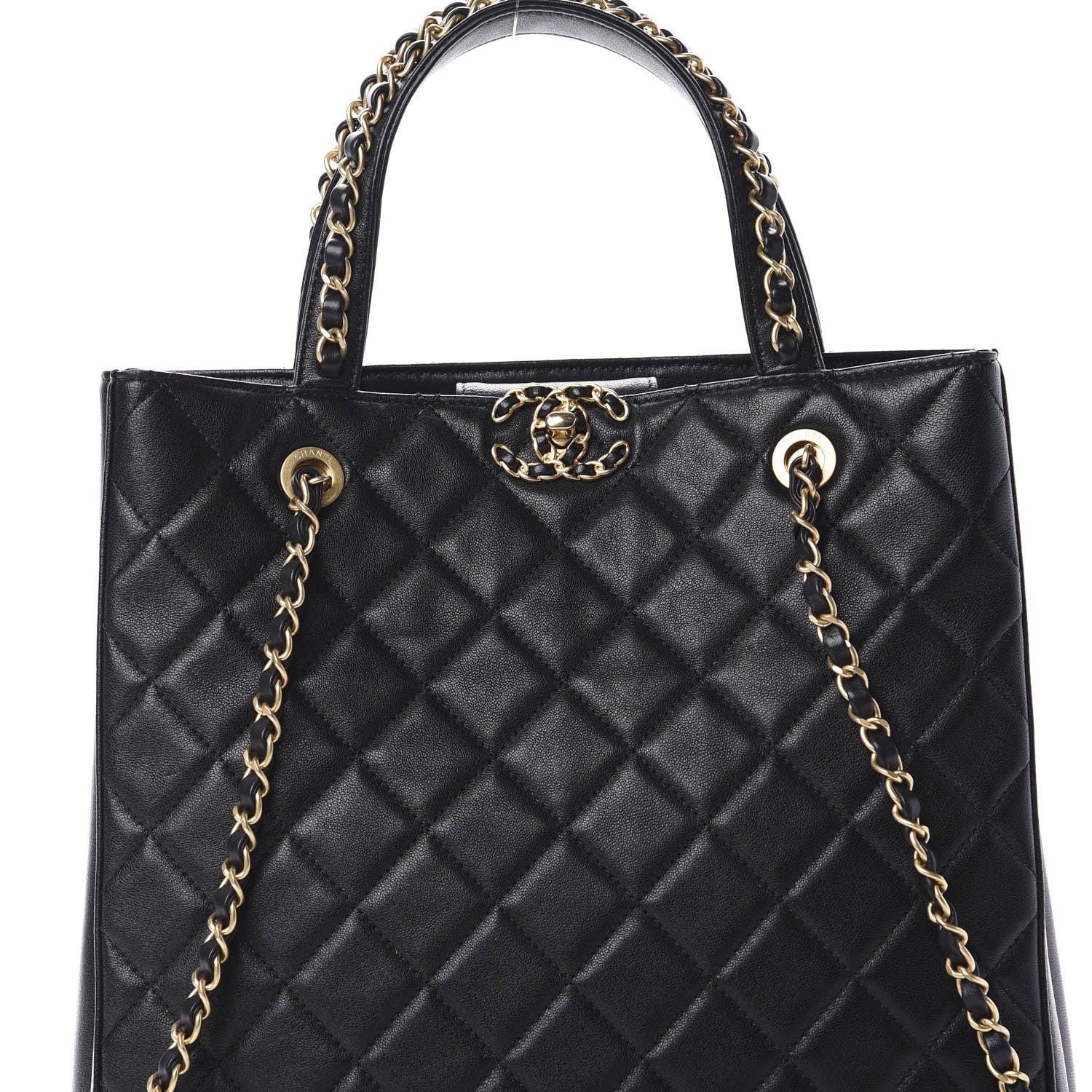 Chanel Lambskin Quilted Large Shopping Tote Black 9 of 13