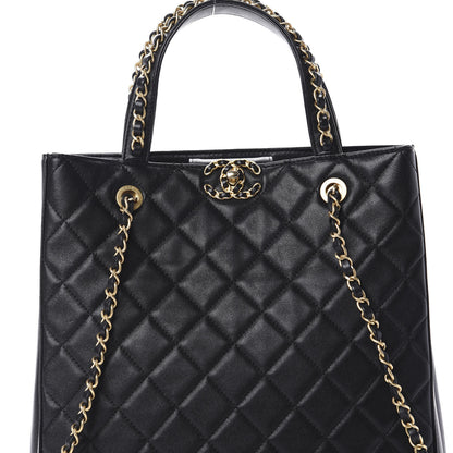 Chanel Lambskin Quilted Large Shopping Tote Black 9 of 13