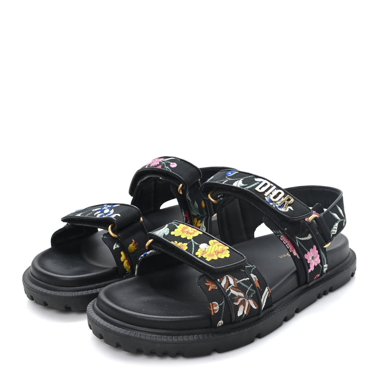 Christian Dior Technical Fabric Petites Fleurs Print Dioract Sandals 40 Black Multicolor 4 of 11
