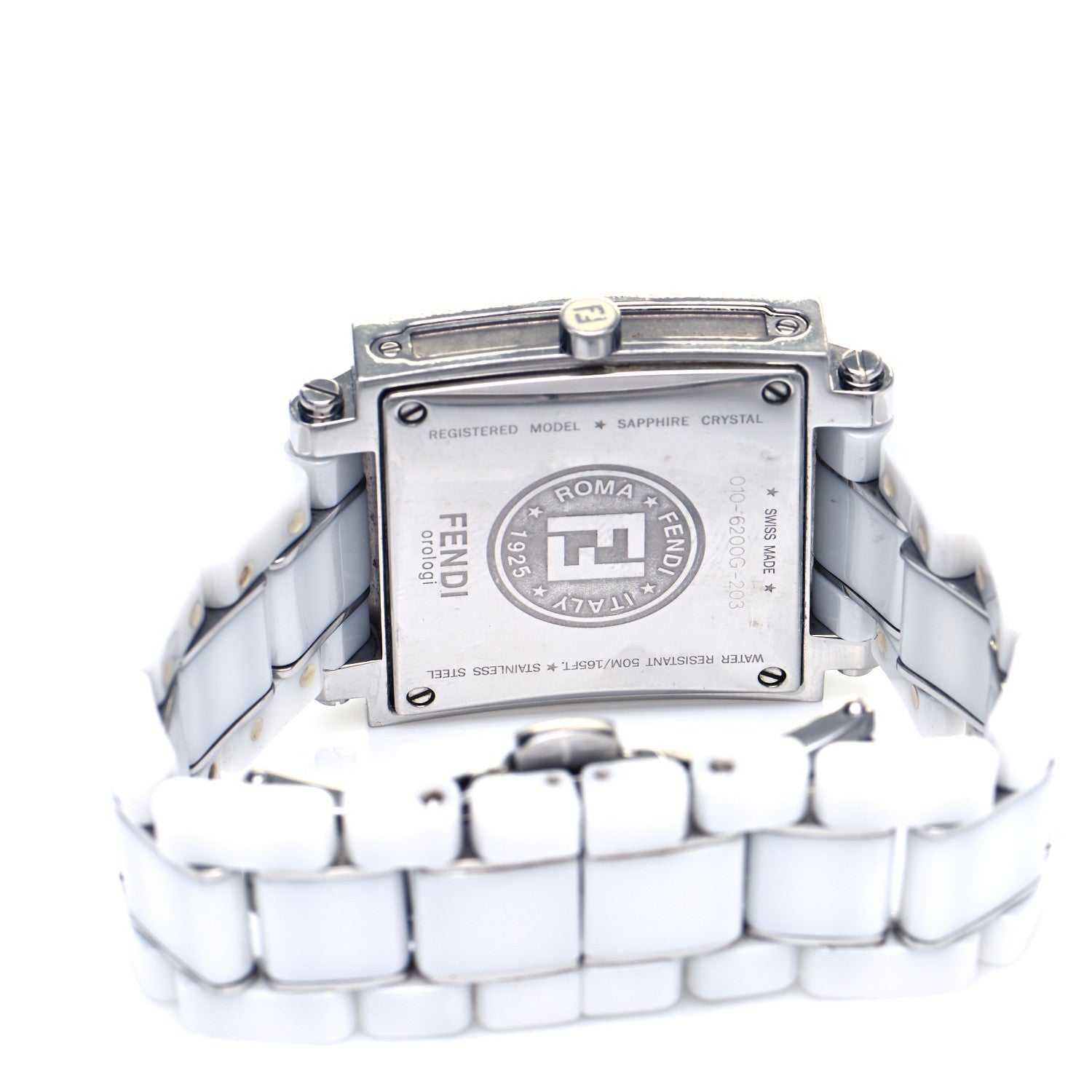 Fendi Stainless Steel Ceramic Diamond Dial 30mm Quadro Quartz Watch White 4 of 6