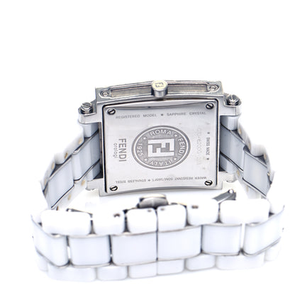 Fendi Stainless Steel Ceramic Diamond Dial 30mm Quadro Quartz Watch White 4 of 6