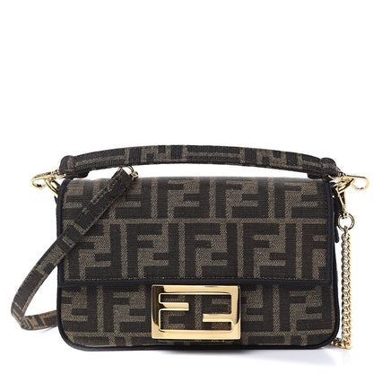 Fendi Fabric Jacquard FF 1974 Mini Baguette Tobacco Moro Black 1 of 9