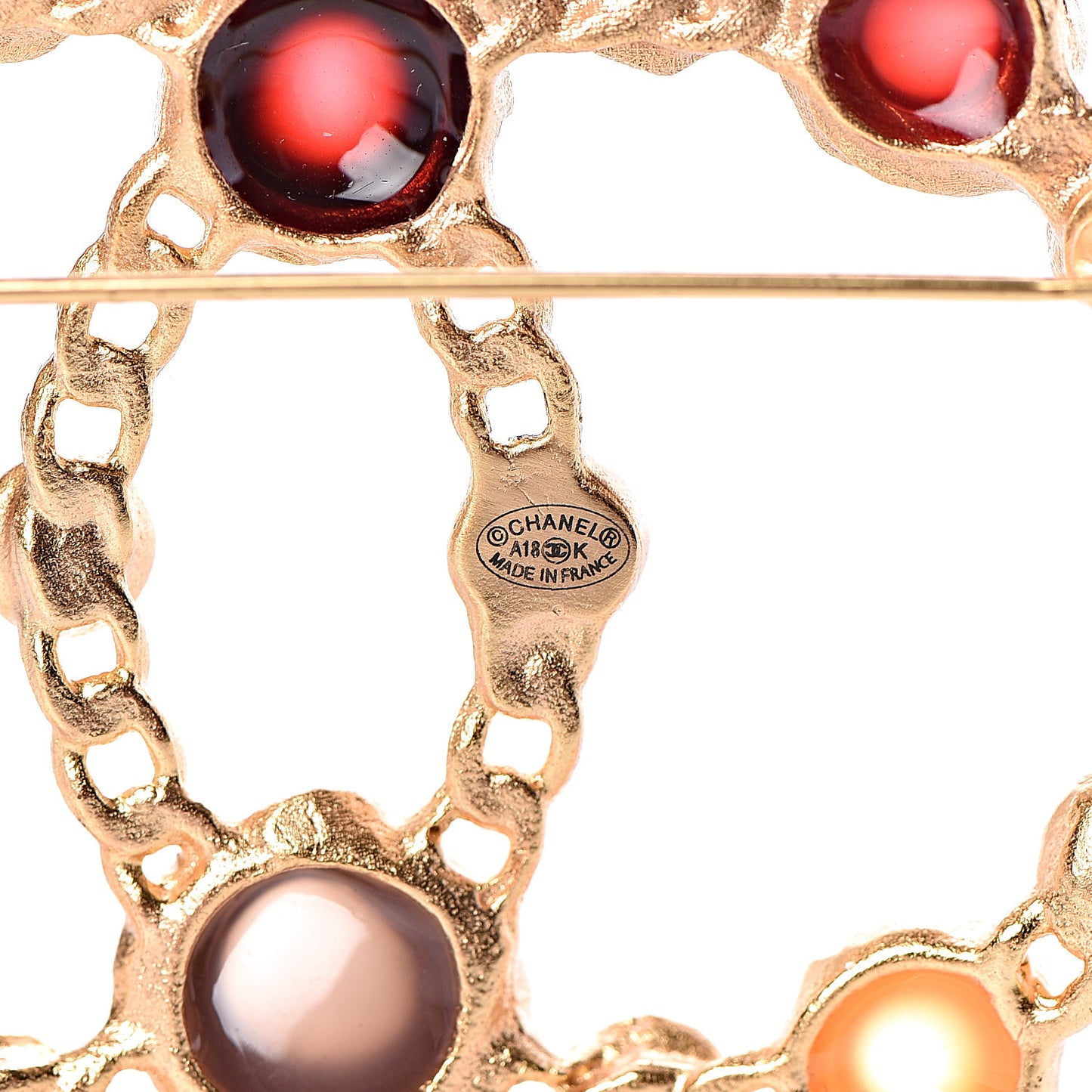 Gripoix Pearl CC Brooch Gold Multicolor