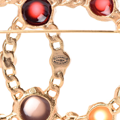 Chanel Gripoix Pearl CC Brooch Gold Multicolor 4 of 4