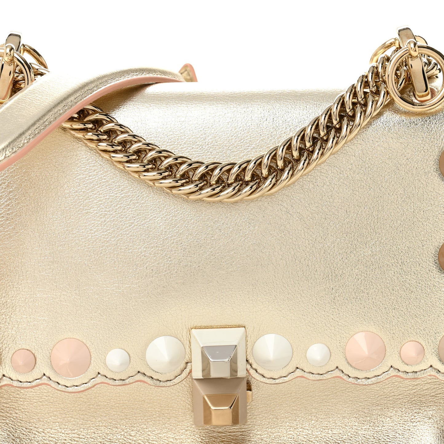 Vitello Catalan Mirror Scalloped Multi Studded Small Kan I Shoulder Bag Champagne