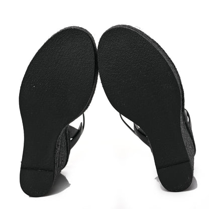 Saint Laurent Calfskin Tribute 95 Platform Espadrille Wedge Sandals 37 Black 5 of 6