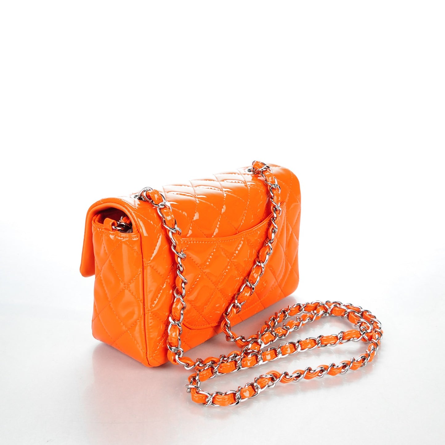 Patent Quilted Mini Rectangular Flap Orange