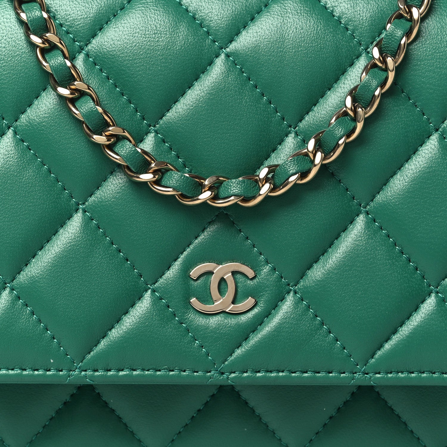 Chanel Lambskin Quilted Wallet On Chain WOC Green 8 of 11