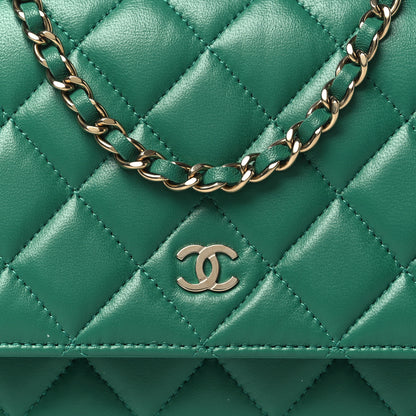 Chanel Lambskin Quilted Wallet On Chain WOC Green 8 of 11