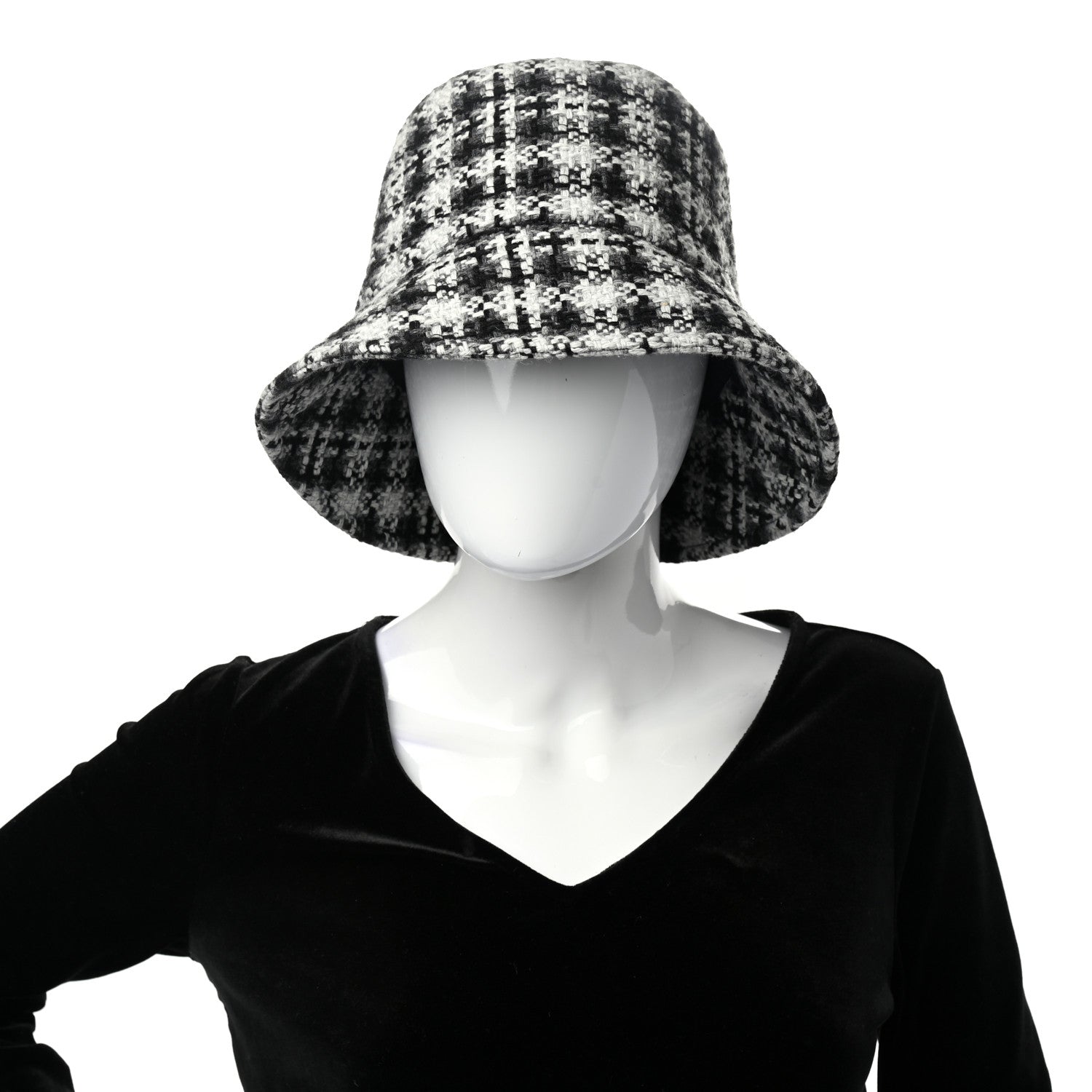 Chanel Tweed Bucket Hat L Black White 2 of 9