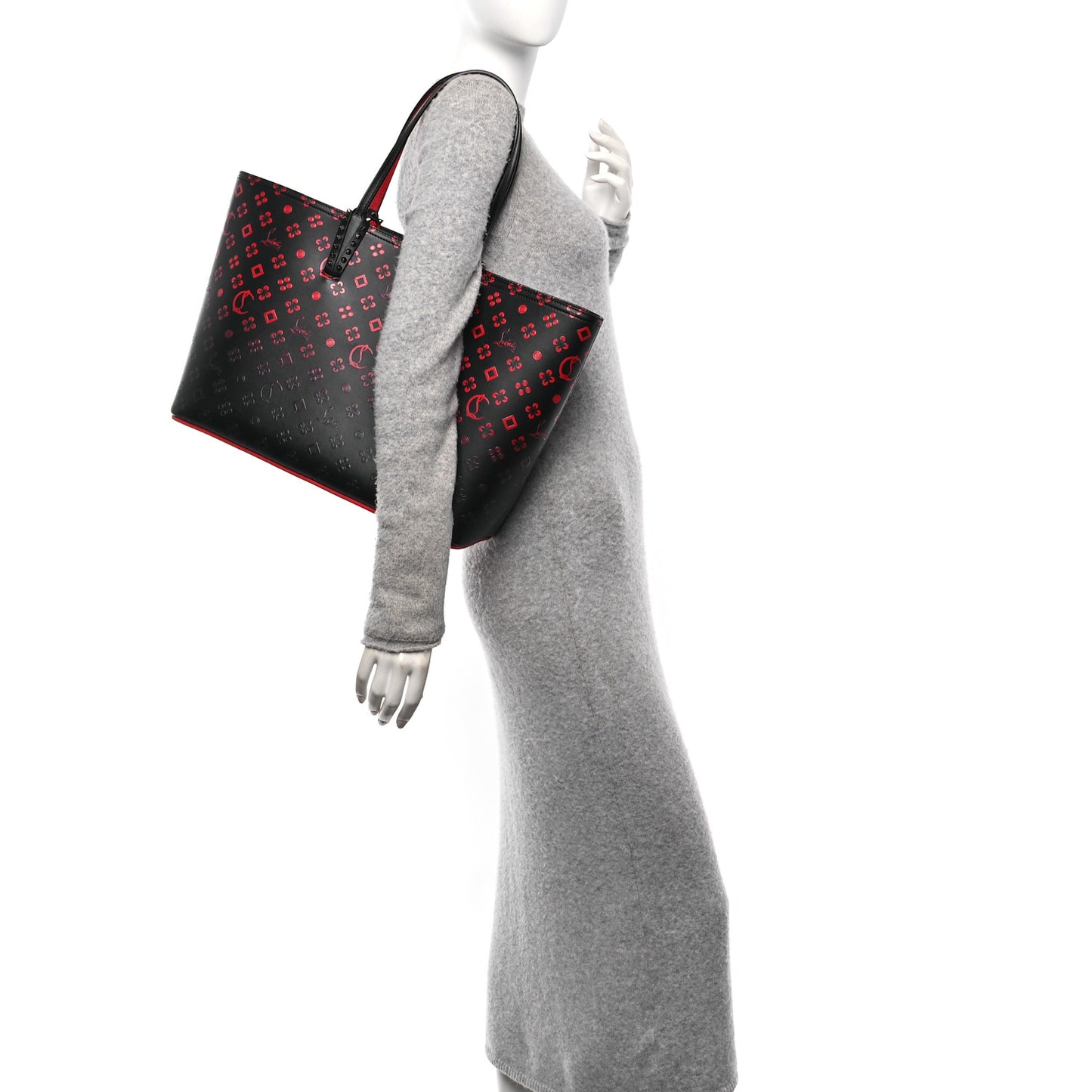 Perforated Calfskin Degrade Loubinthesky East West Cabata Tote Black Red