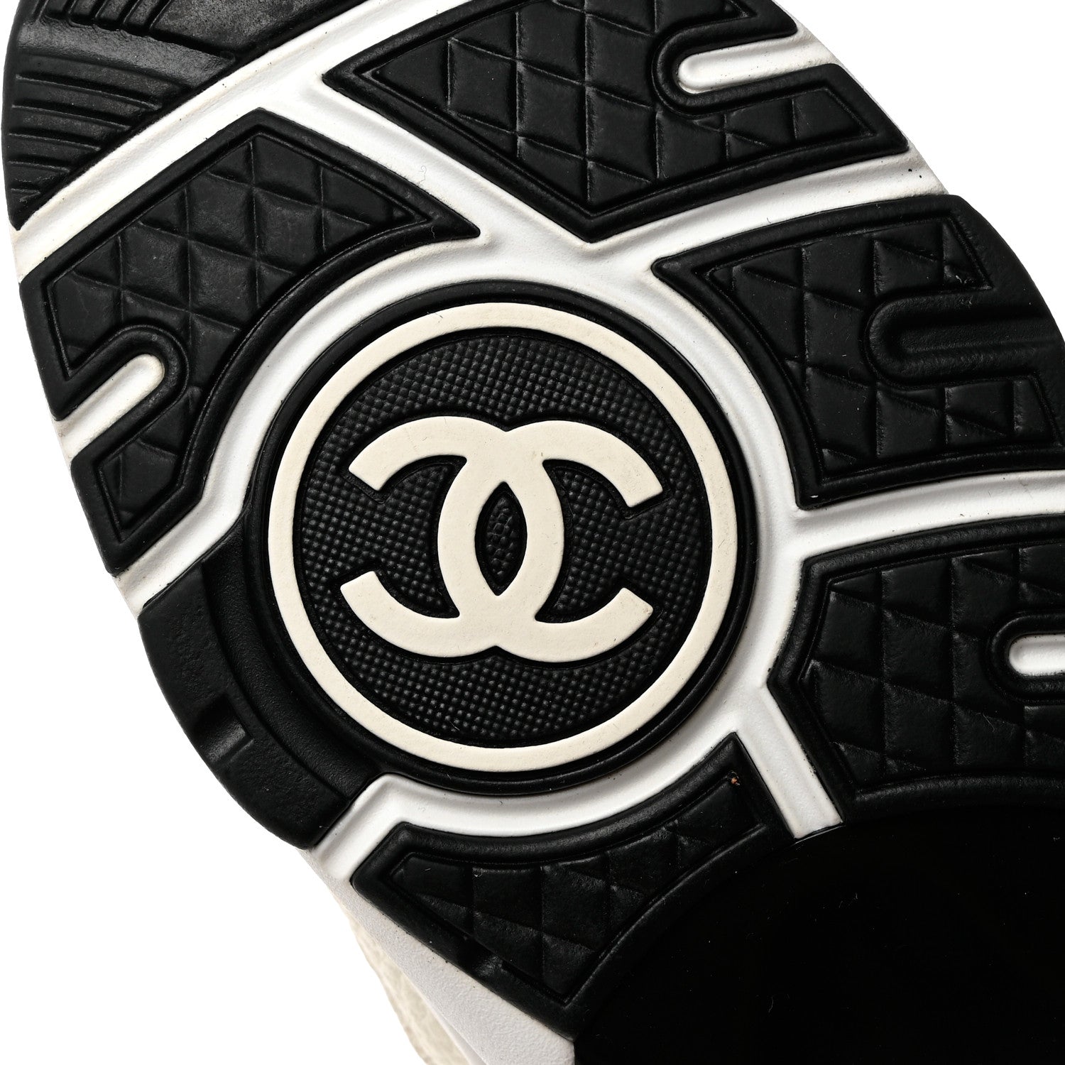Chanel Mesh Suede Calfskin Grained Calfskin Womens CC Sneakers 38 White Black 8 of 8