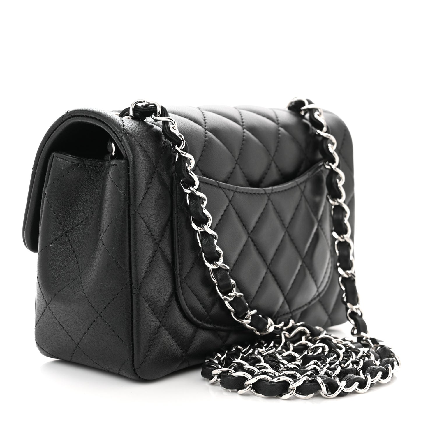 Lambskin Quilted Mini Rectangular Flap Black