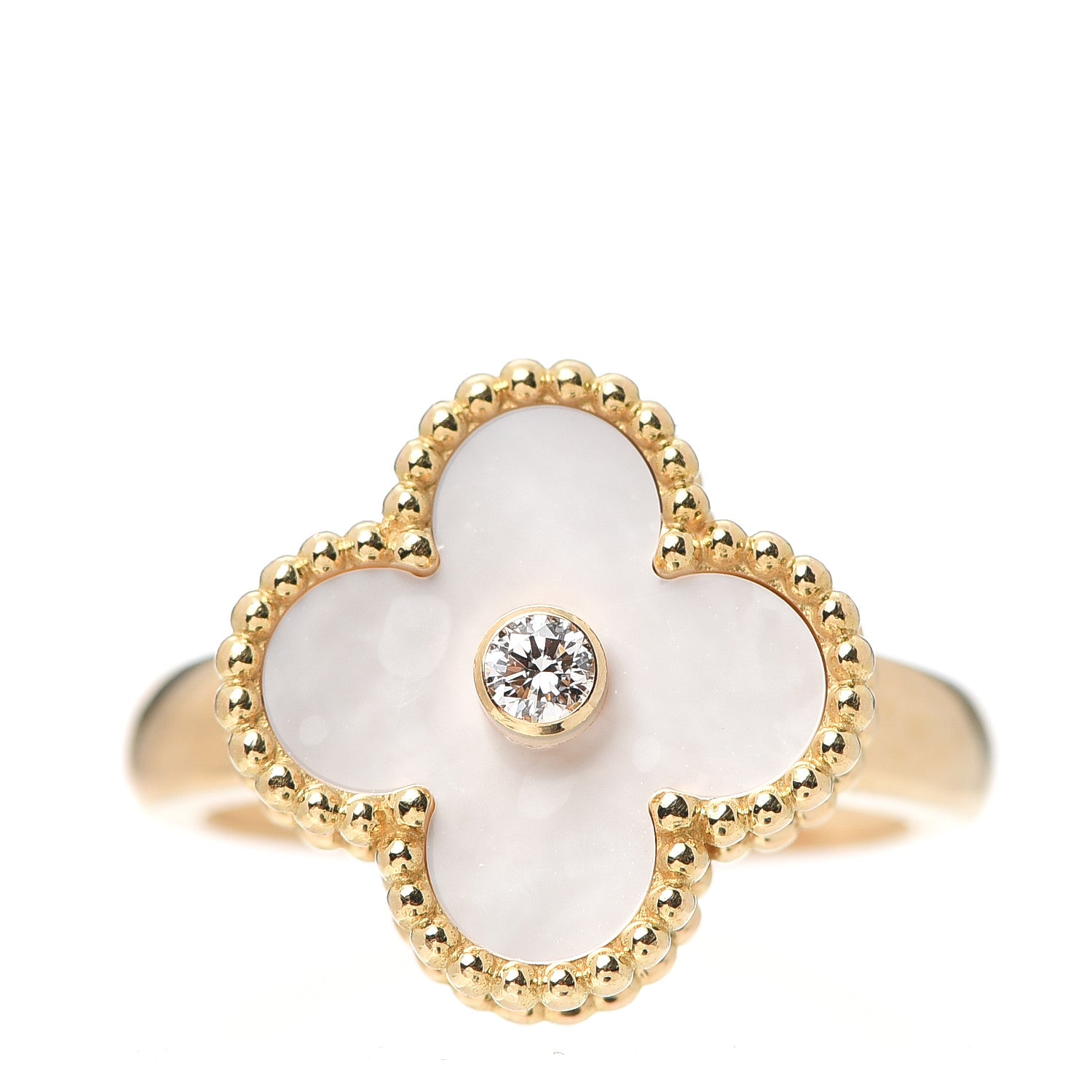 Van Cleef & Arpels 18K Yellow Gold Diamond Mother of Pearl Vintage Alhambra Ring 52 6 1 of 6