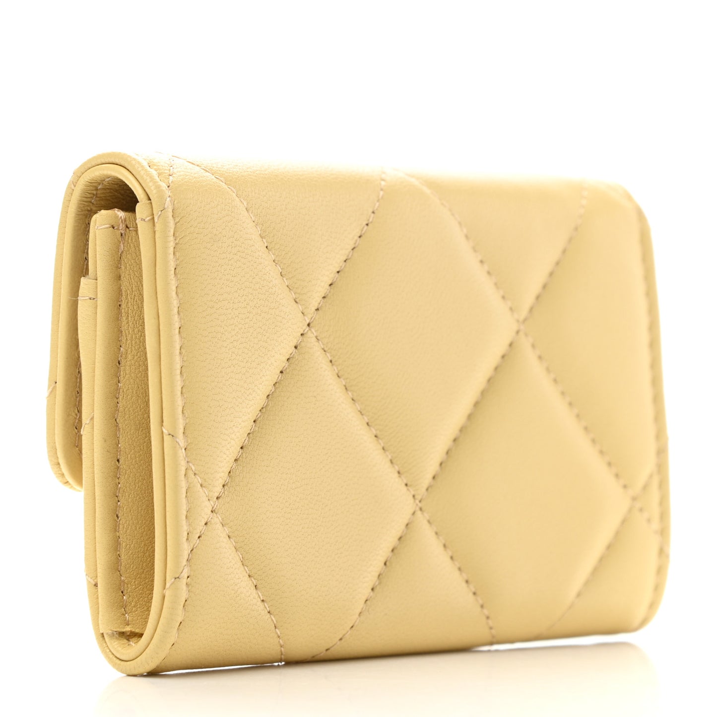 Lambskin Quilted Chanel 19 Flap Card Holder Yellow