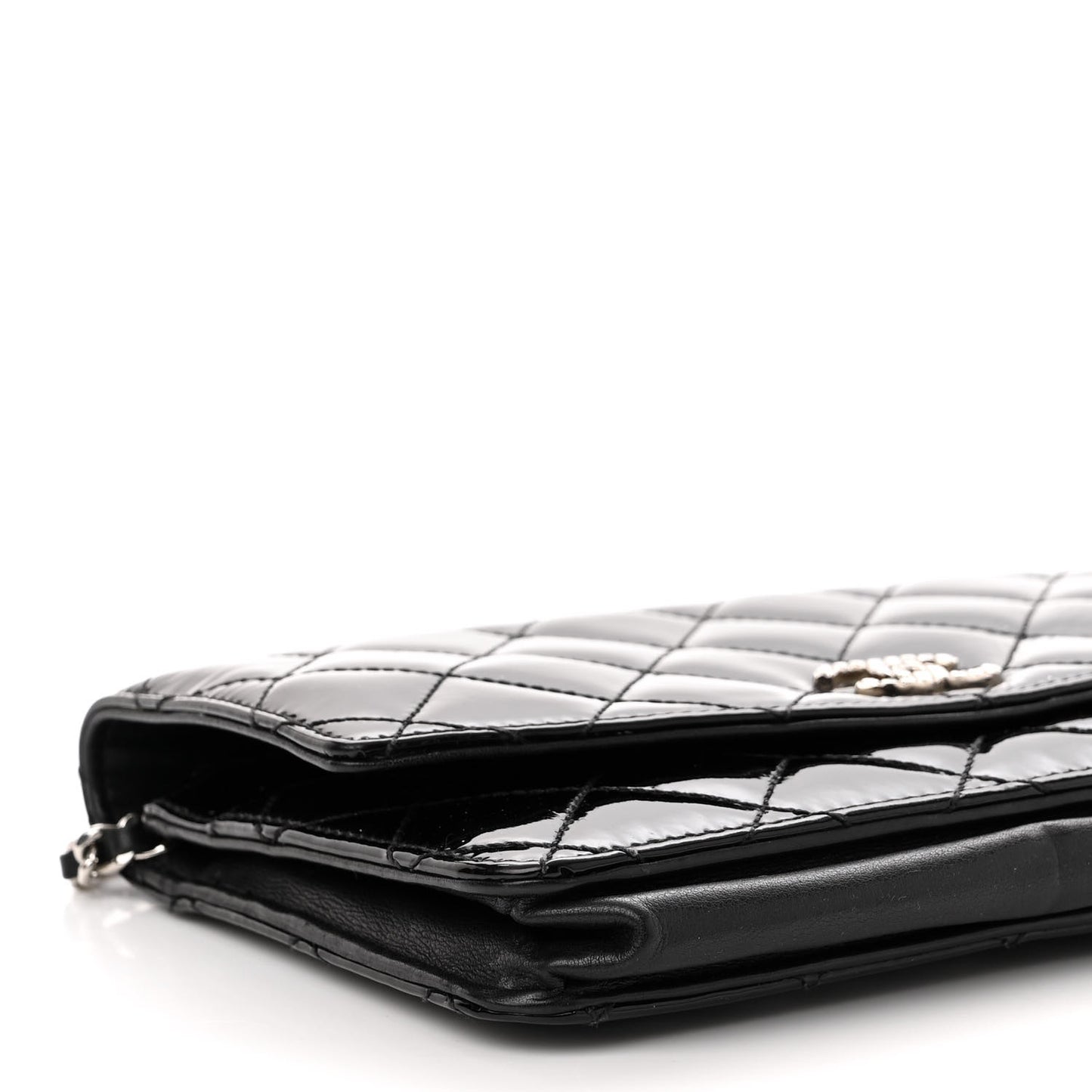 Patent Quilted Brilliant Wallet On Chain WOC Black