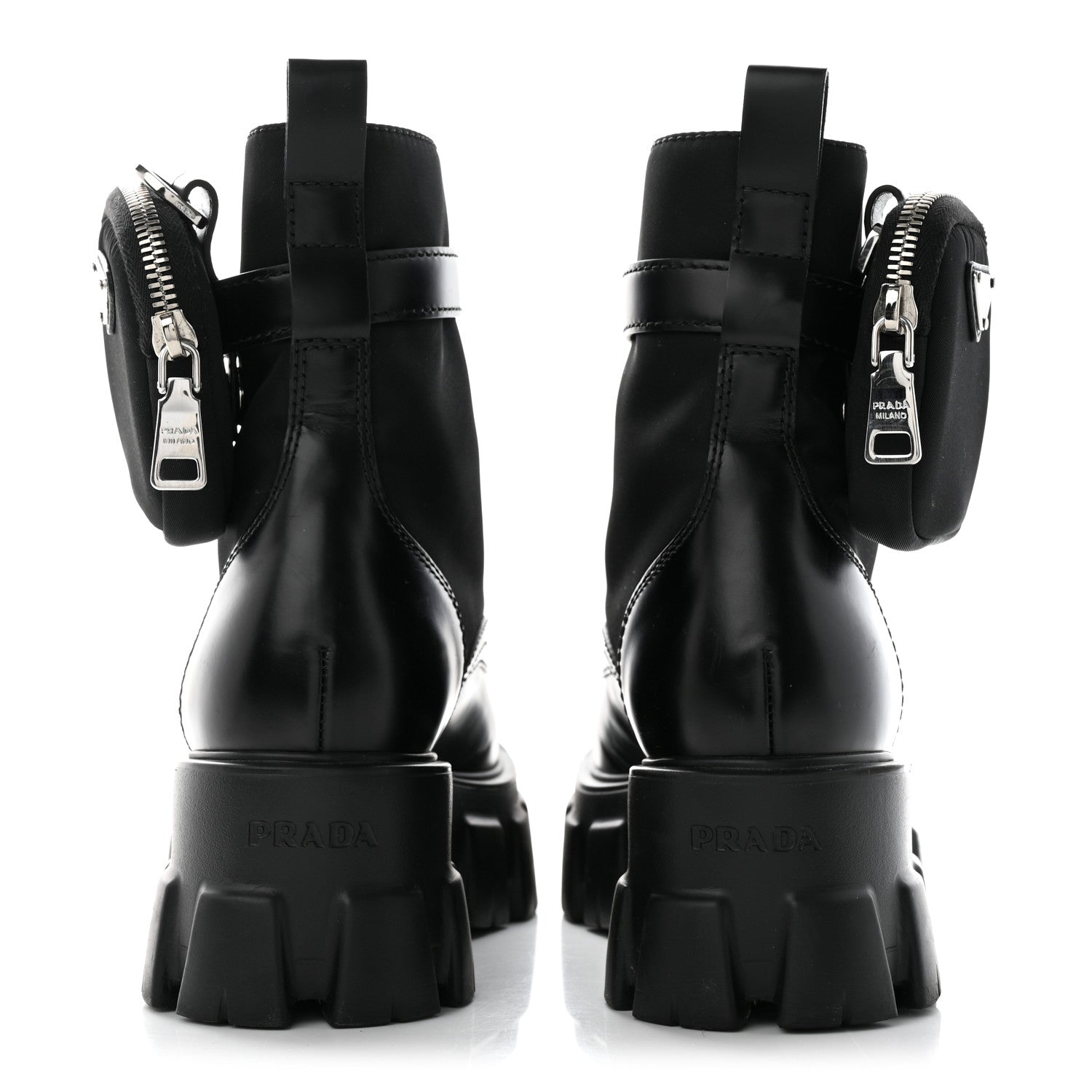 Prada Spazzolato Rois Re-Nylon Metal Triangle Logo Monolith Pouch Pocket 55mm Boots 36 Black 5 of 15