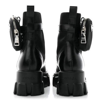 Prada Spazzolato Rois Re-Nylon Metal Triangle Logo Monolith Pouch Pocket 55mm Boots 36 Black 5 of 15