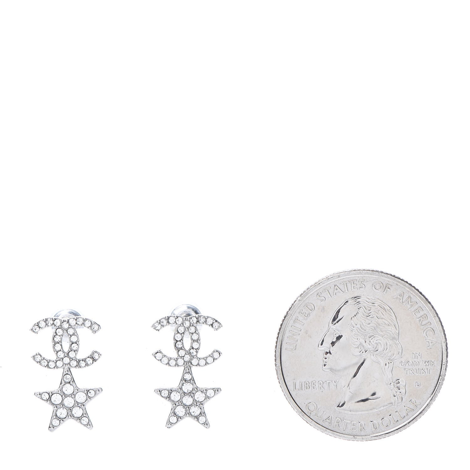 Chanel Crystal CC Star Earrings Silver 2 of 5