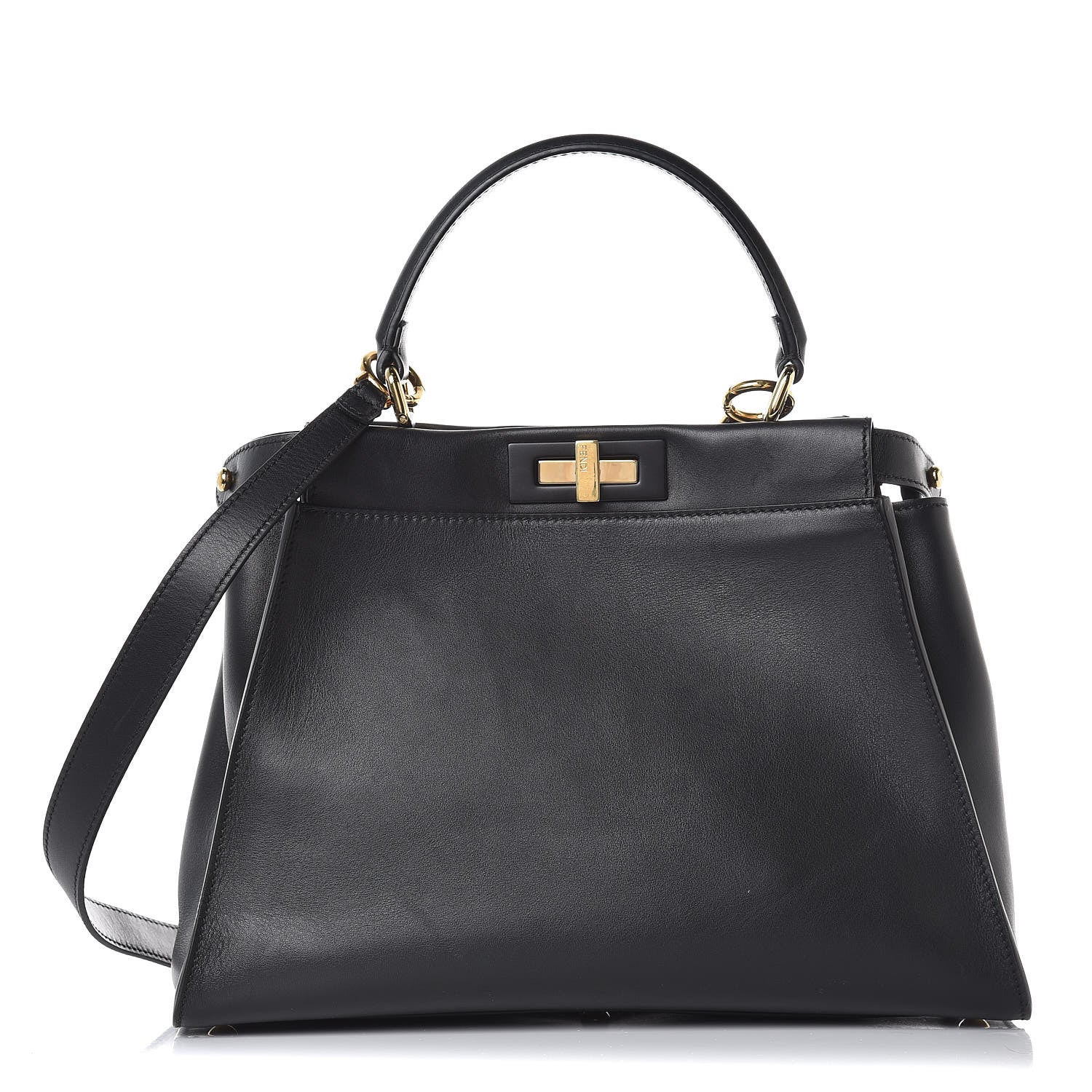 Fendi Vitello Seta Shiny Nappa Medium Peekaboo Iconic Satchel Black 1 of 8