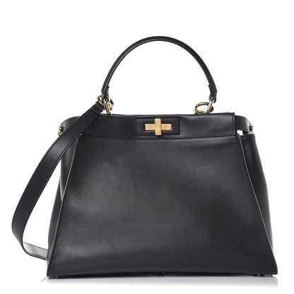 Fendi Vitello Seta Shiny Nappa Medium Peekaboo Iconic Satchel Black 1 of 8