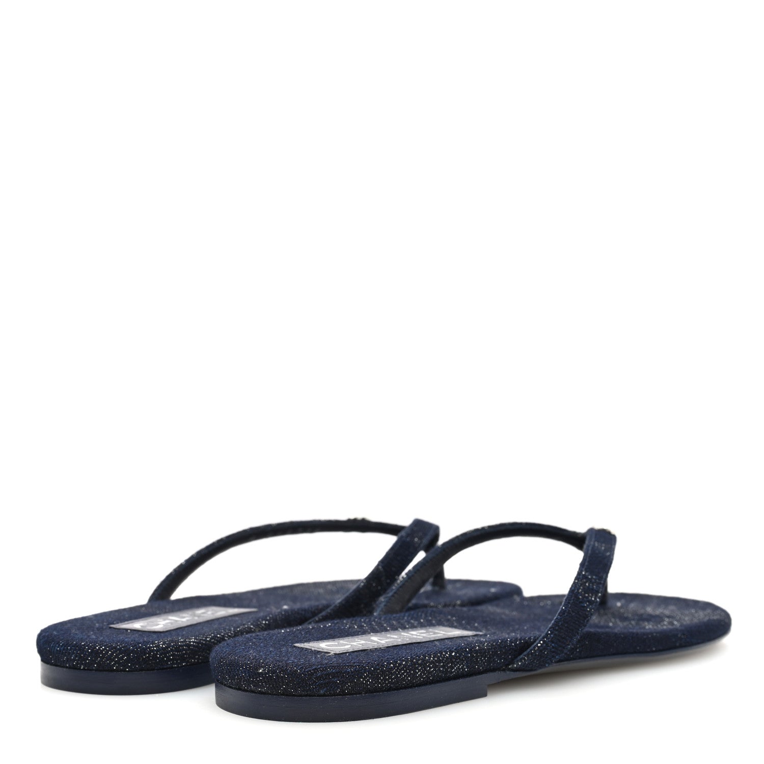 Chanel Cotton Silk Crystal CC Thong Sandals 39 Dark 39 Blue Silver 4 of 8