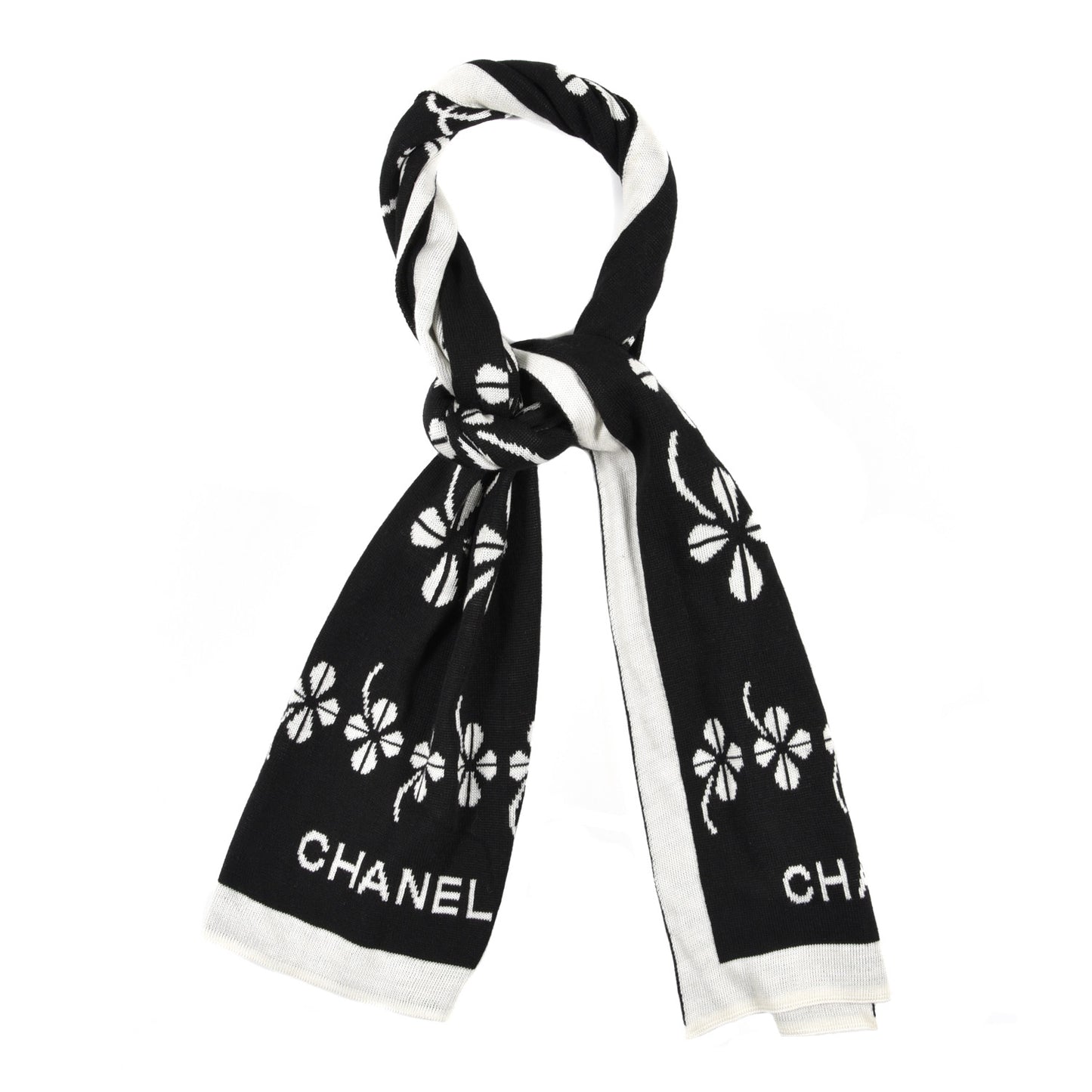 Cashmere Wool Clover Scarf Black White