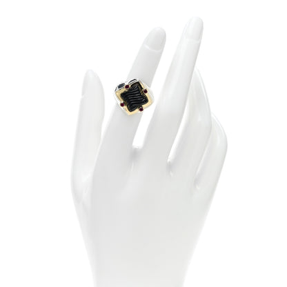 David Yurman DAVID YURMAN Sterling Silver 18K Yellow Gold Ruby Black Onyx 14mm Quatrefoil Ring 6.75 2 of 4