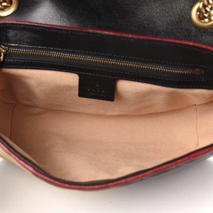 Gucci Vintage Effect Calfskin Matelasse Diagonal Striped Small Torchon GG Marmont Shoulder Bag Black Beige 5 of 16