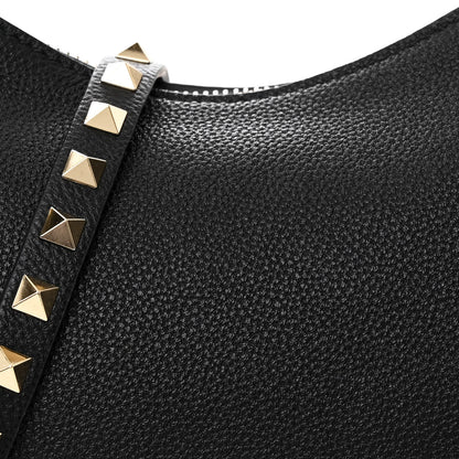 Valentino Garavani Grained Calfskin Rockstud Hobo Bag Black 7 of 9