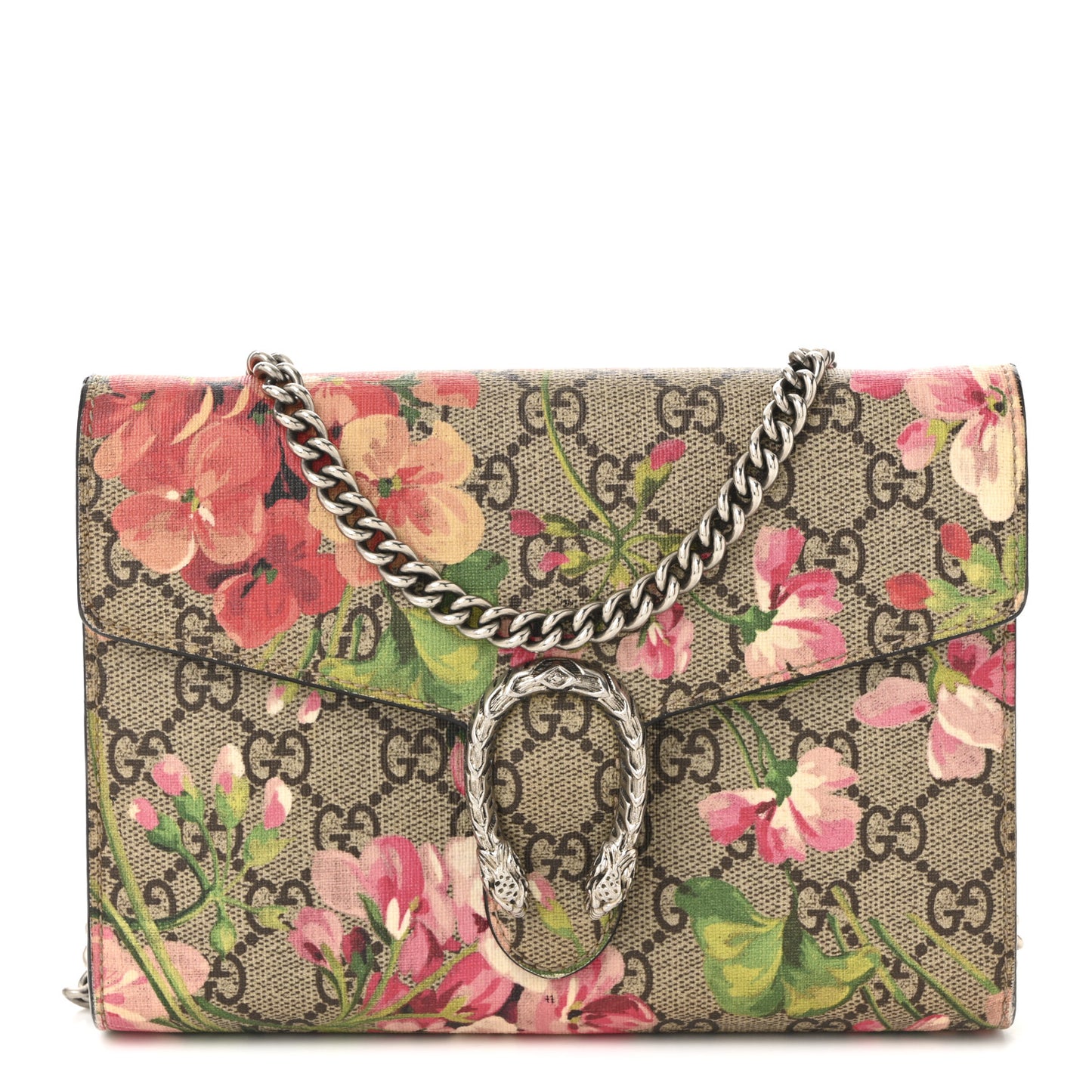 GG Supreme Monogram Blooms Mini Dionysus Chain Wallet Beige Multicolor Dry Rose