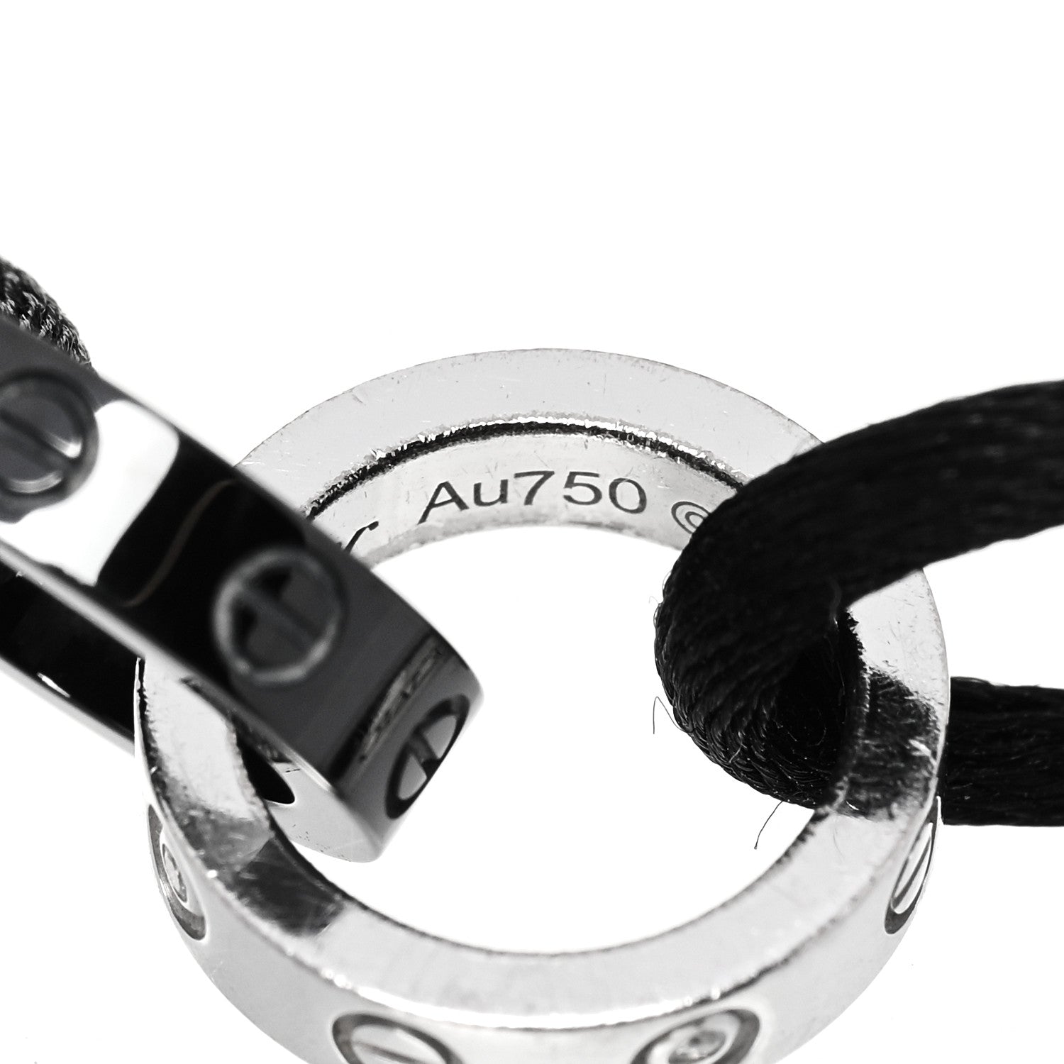 Cartier 18K White Gold Ceramic 4 Diamond LOVE Cord Bracelet Black 4 of 6