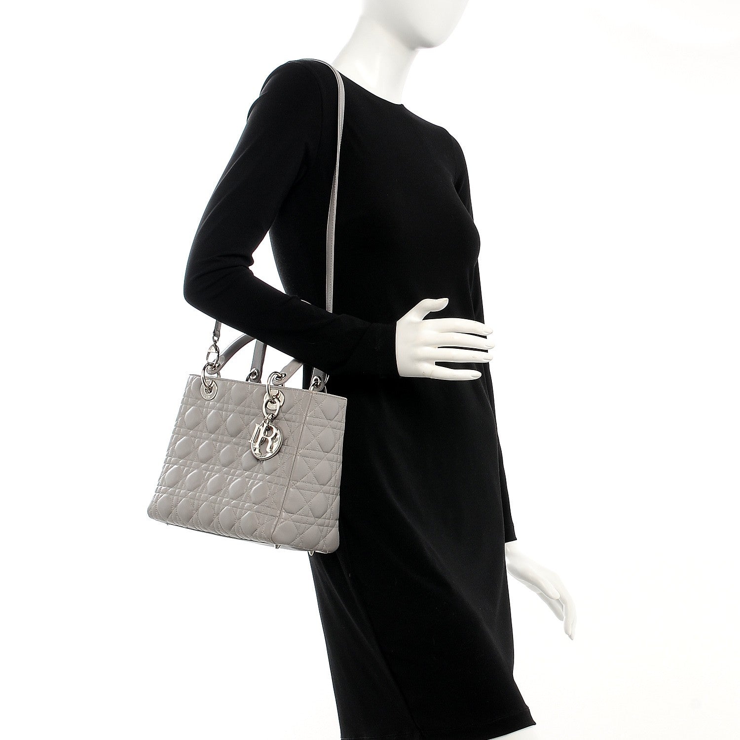 Christian Dior Lambskin Cannage Medium Lady Dior Grey 2 of 8