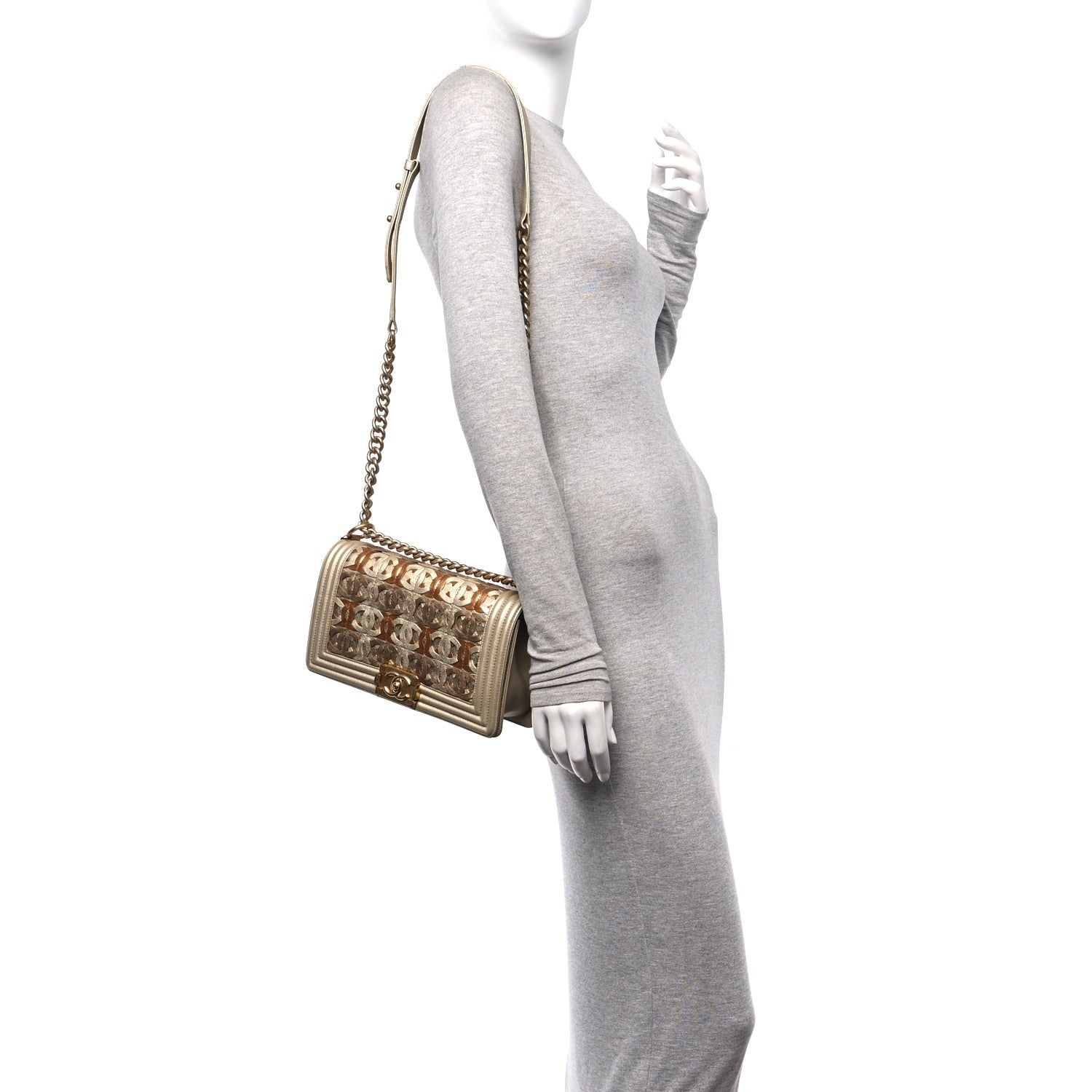 Chanel Metallic Lambskin Medium Golden CC Boy Flap Dark Gold 2 of 16