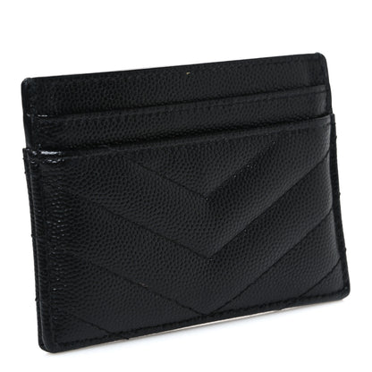 Saint Laurent Grain De Poudre Matelasse Chevron Monogram Credit Card Case Black 3 of 7