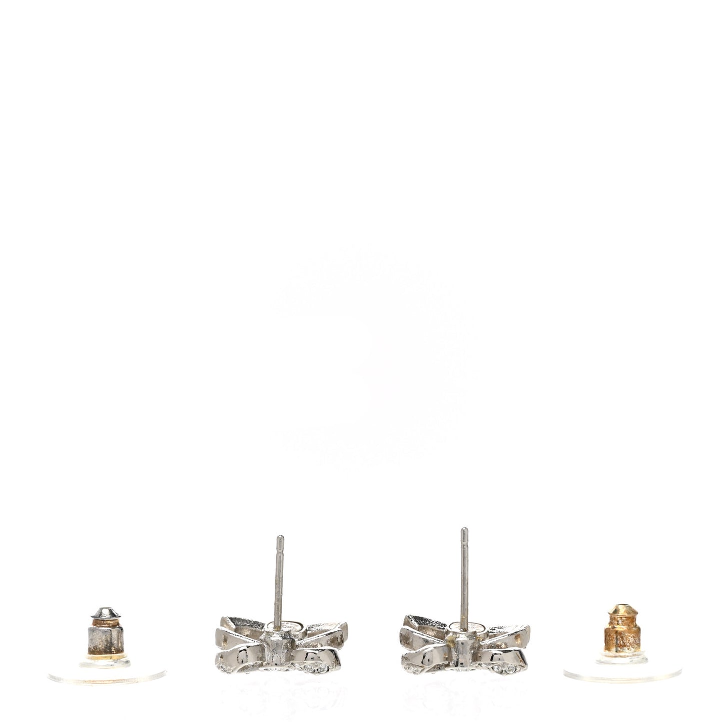 Crystal CC Bow Dangle Earrings Silver