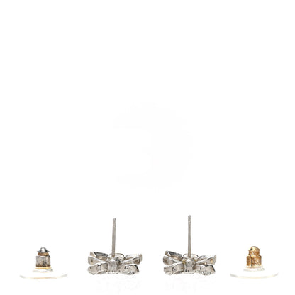 Chanel Crystal CC Bow Dangle Earrings Silver 3 of 4